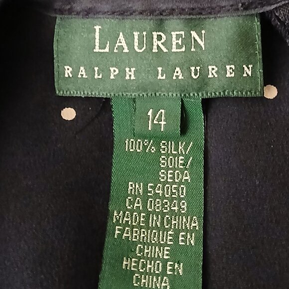 Lauren Ralph Lauren 14 Shift Dress 100% Silk Navy Blue Polka Dot - Picture 9 of 9